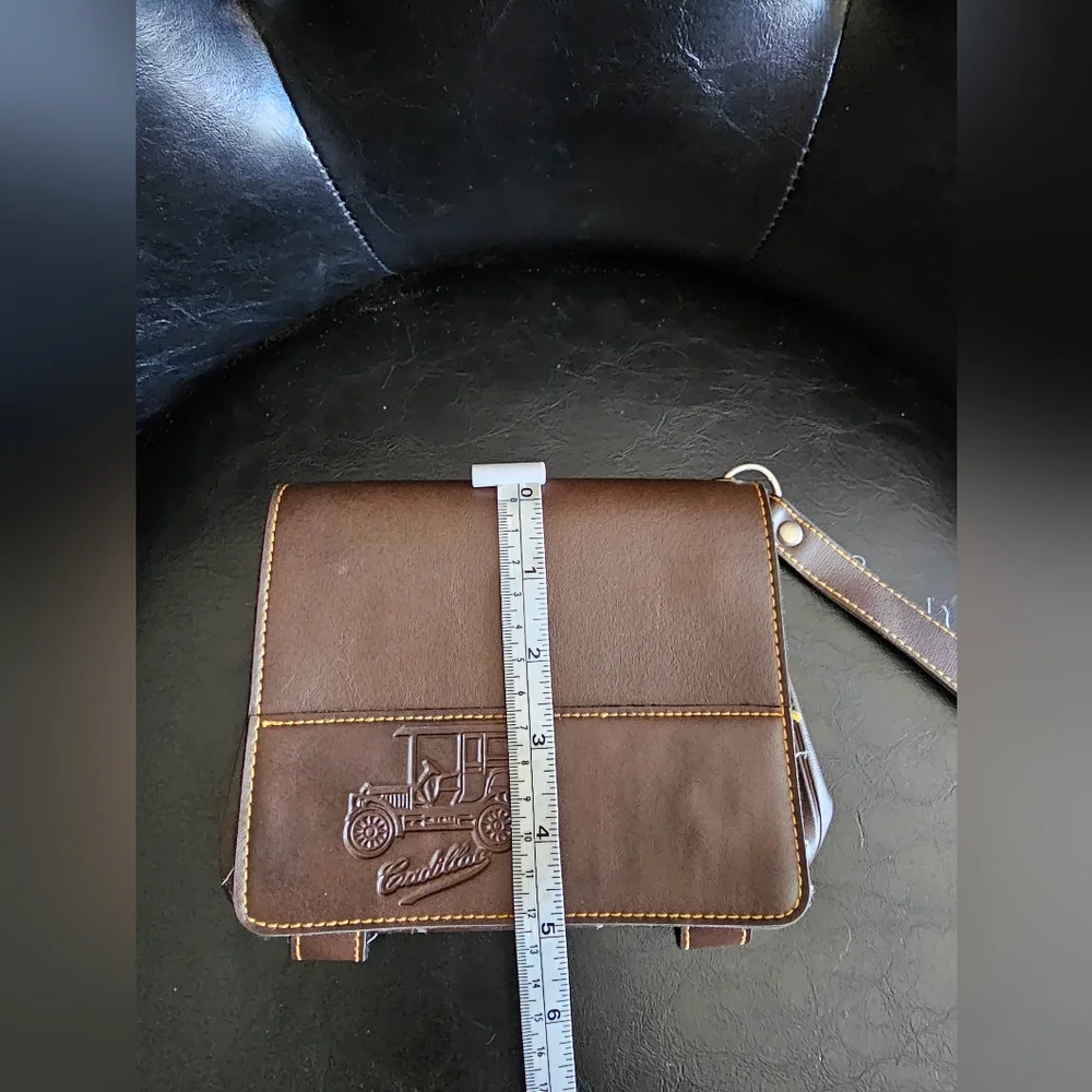 Vintage Cadillac Embossed Brown Leather Men's Bag